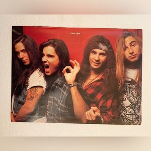 Trixter Band Pinup - Red Background with Rock Portrait